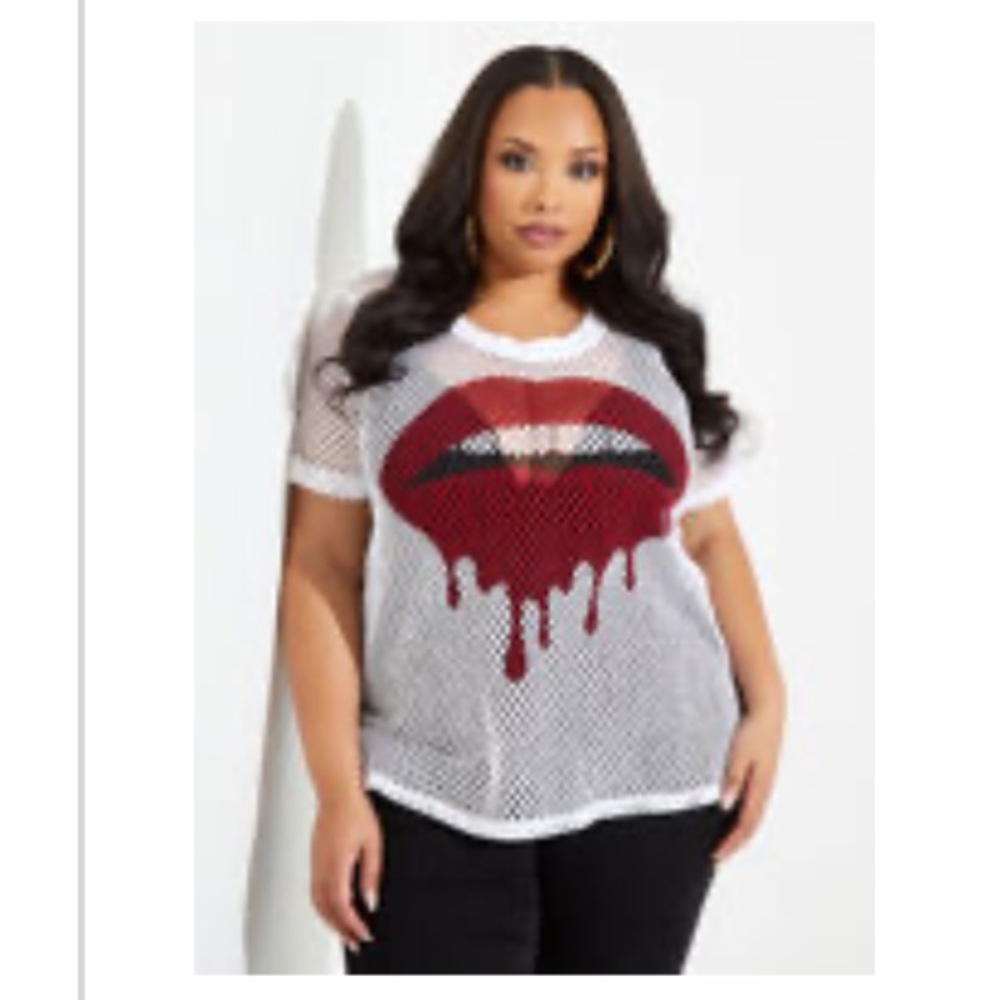 Mesh blouse with lips (Ashley Stewart)